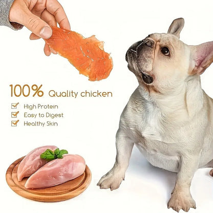 Cat And Dog Treats Chicken Jerky, Chicken Breast Slices - High Protein Healthy Snacks, Dental Chews, Training Rewards For Puppies, Kittens, Adult Dogs And Cats - Grain Free, Pet Nutrition Chewing Treats.
