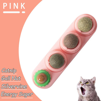 Natural Catnip Wall-Mounted Ball Toy for Cats, Stick-On Cat Grass Treat, Promotes Digestion & Healthy Chewing.