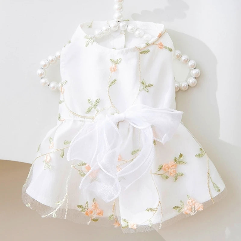 Princess Dog Dress – Cute Mesh Summer Pet Skirt with Bow & Lace for Puppies and Kittens,