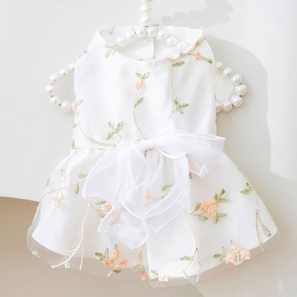 Princess Dog Dress – Cute Mesh Summer Pet Skirt with Bow & Lace for Puppies and Kittens,