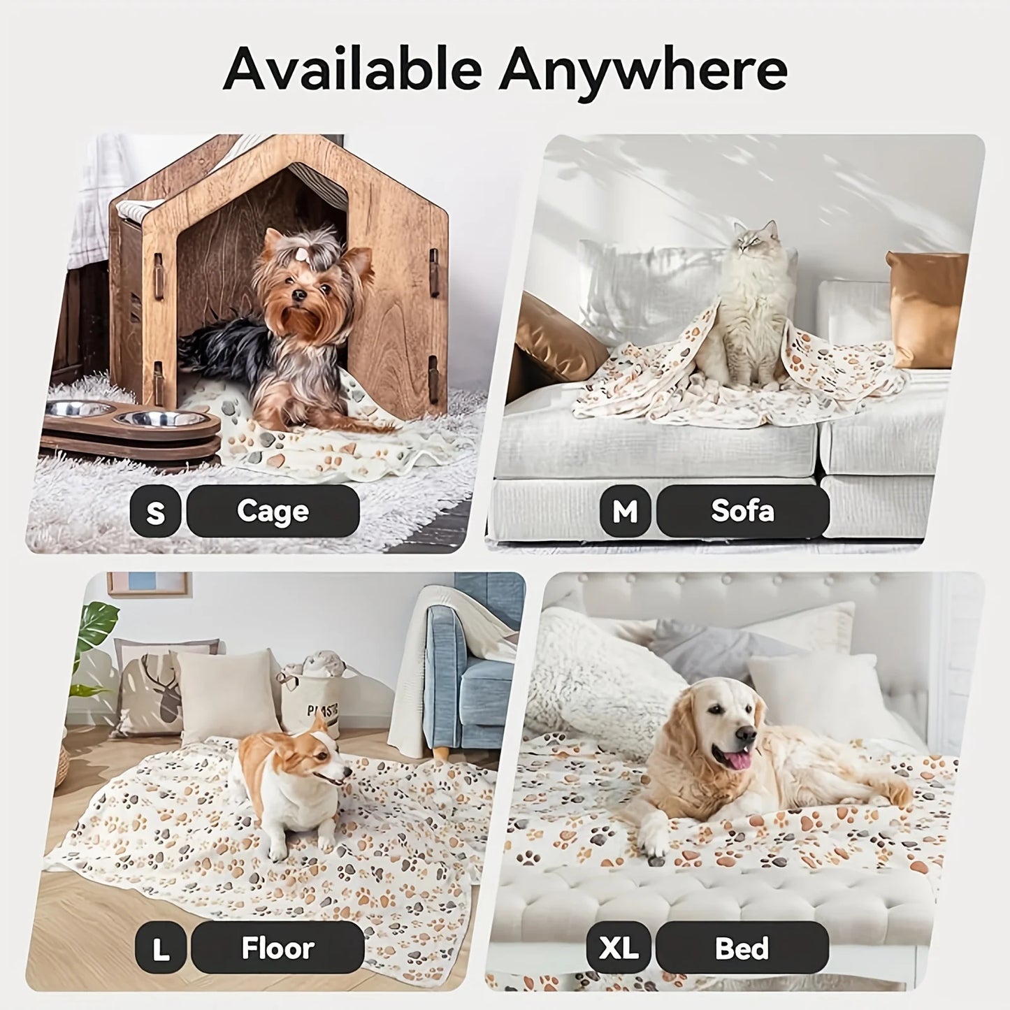 Flannel Pet Blanket – Cute Paw Print Warm & Comfortable Mat for Puppies, Kittens, Cats & Dogs.