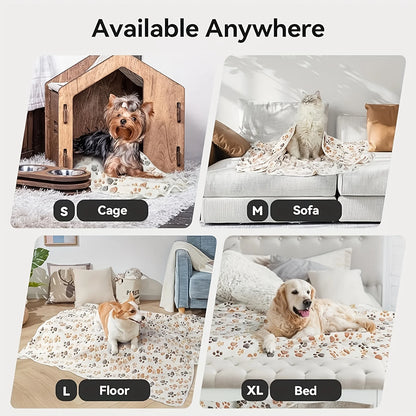 Flannel Pet Blanket – Cute Paw Print Warm & Comfortable Mat for Puppies, Kittens, Cats & Dogs.