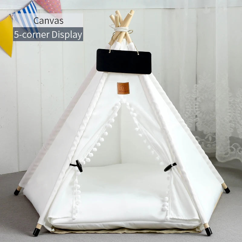 Portable Pet Teepee Tent Bed with Washable Cushion for Cats, Puppies, and Small Dogs.