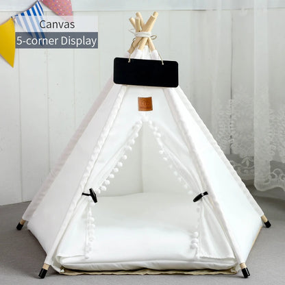 Portable Pet Teepee Tent Bed with Washable Cushion for Cats, Puppies, and Small Dogs.