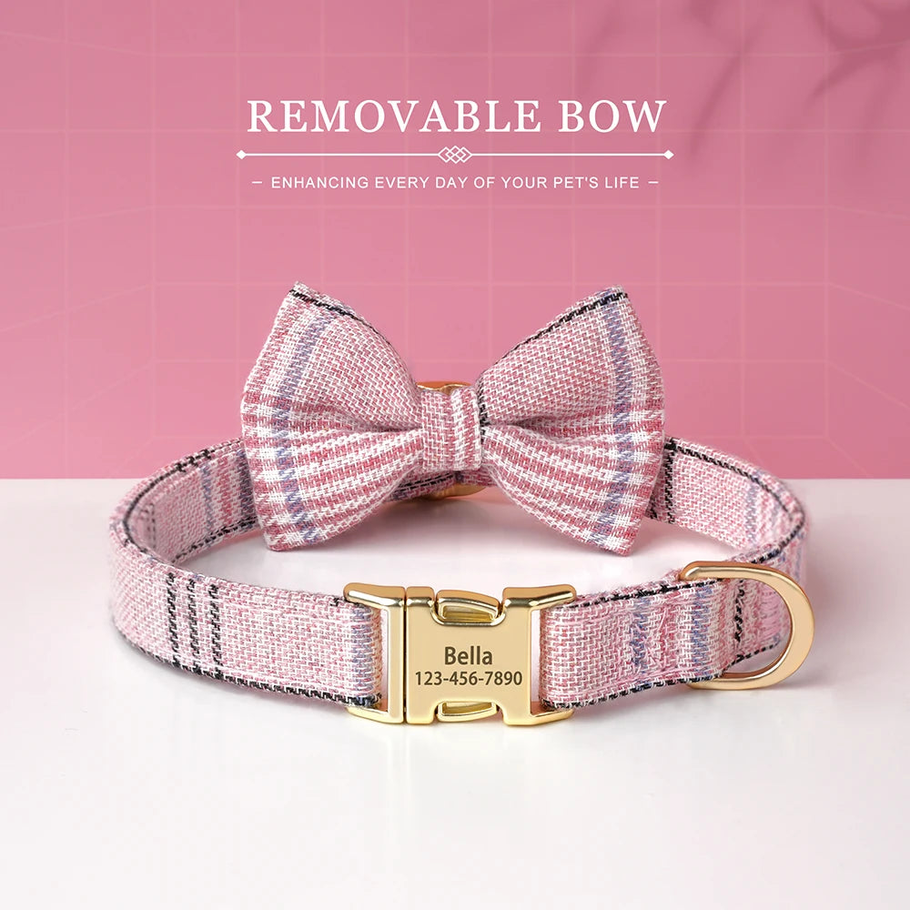 Personalized Pet ID Collar – Cute Bowtie Collar with Free Engraving for Small & Medium Dogs & Cats, Adjustable Buckle Design.