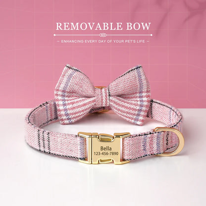 Personalized Pet ID Collar – Cute Bowtie Collar with Free Engraving for Small & Medium Dogs & Cats, Adjustable Buckle Design.