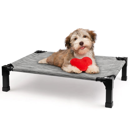 Elevated Cooling Dog Bed – Raised Pet Cot with Breathable Mesh, Chew-Resistant Washable Fabric & Metal Frame, Portable Dog Bed for Indoor & Outdoor Use.