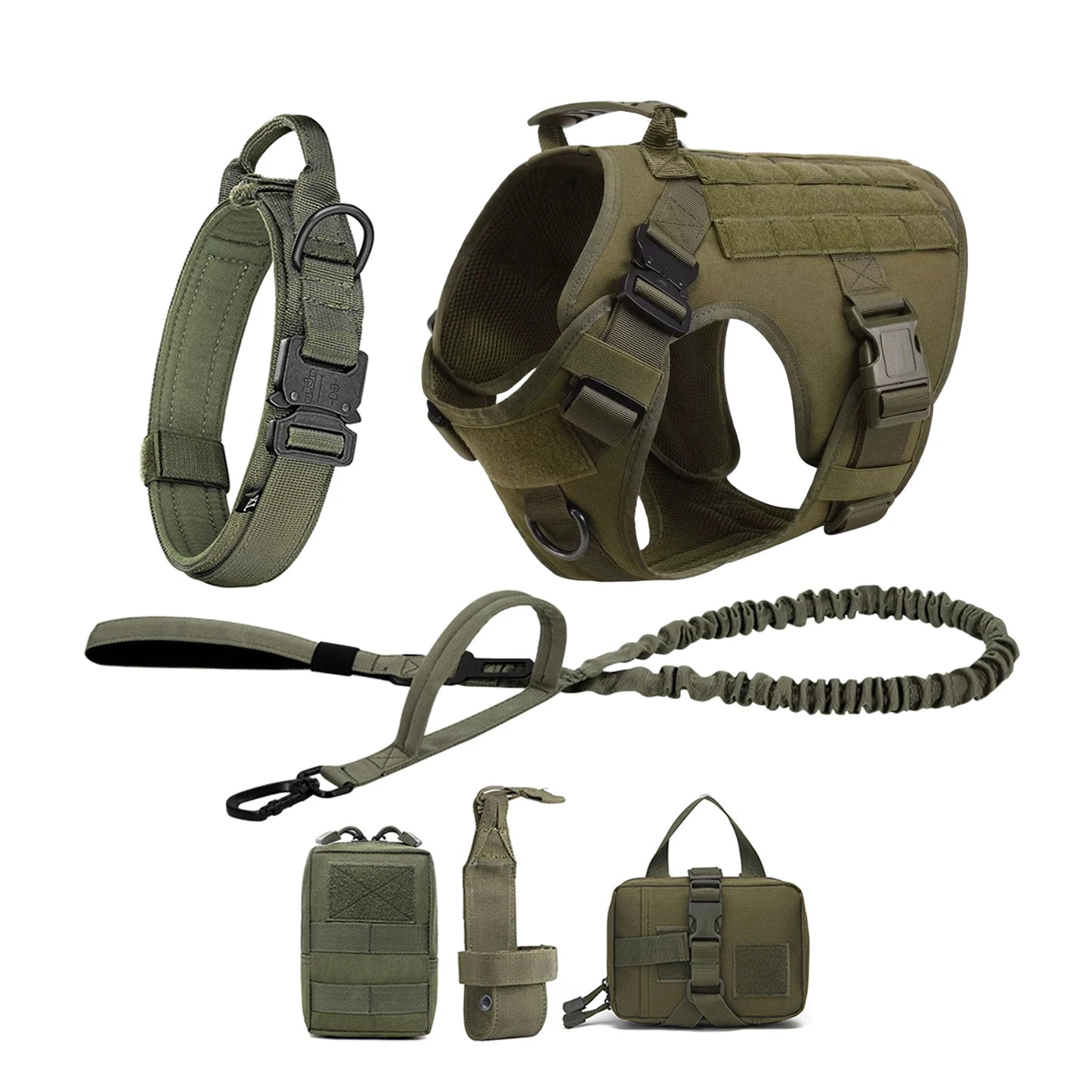 Tactical Dog Harness Set – MOLLE Vest with Collar & Leash, Training & Walking Gear for Medium & Large Dogs like German Shepherds.