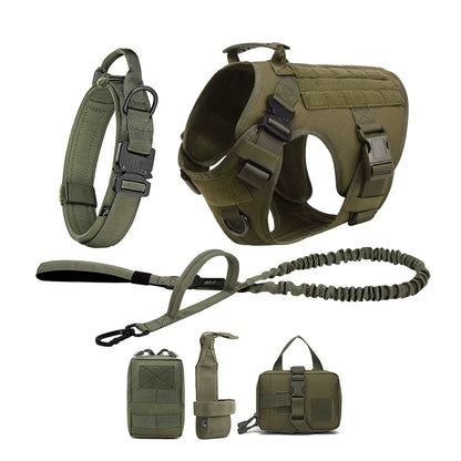 Tactical Dog Harness Set – MOLLE Vest with Collar & Leash, Training & Walking Gear for Medium & Large Dogs like German Shepherds.