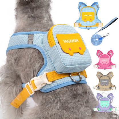 Adjustable Dog & Cat Harness and Leash Set – Reflective Pet Vest with Backpack for Comfortable Walking