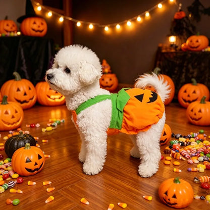 Adjustable Halloween Pumpkin Overall Costume – Washable Trick-or-Treat Outfit for Small Dogs & Cats.