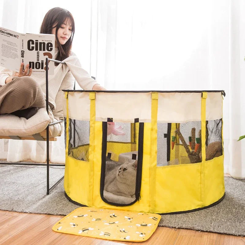 Large Foldable Pet House Bed for Dogs and Cats, Cozy Indoor Tent with Soft Sleeping Cushion.