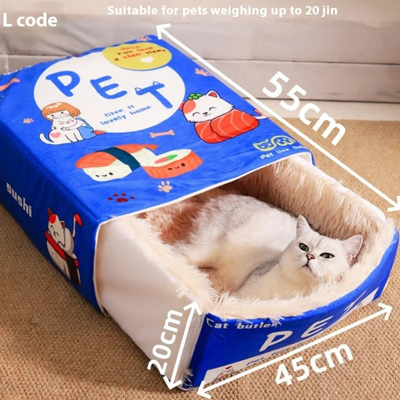 Drawer-Style Enclosed Pet Bed with Cozy Covered Nest for Cats, Warm Winter Plush House.