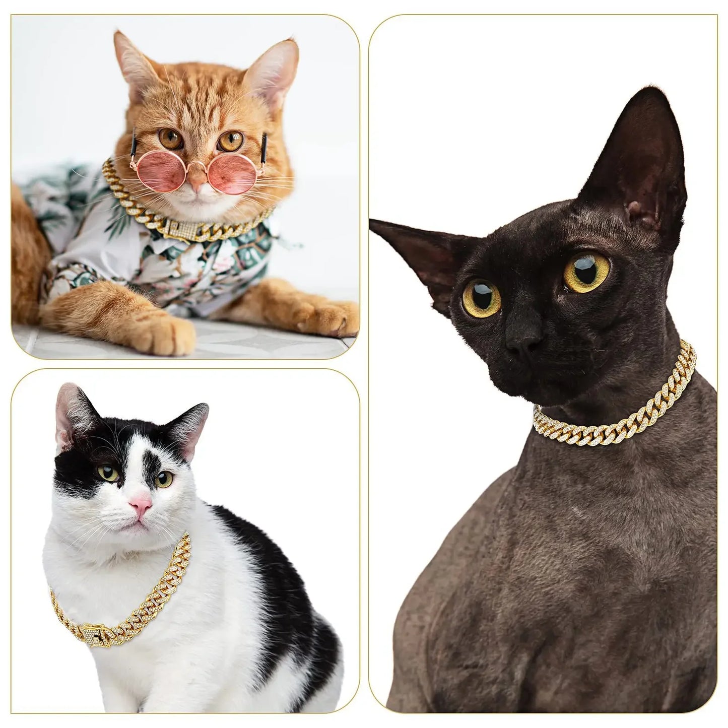 Diamond Cuban Link Pet Collar – Stylish Metal Chain Walking Collar with Secure Buckle for Dogs & Cats, Luxury Jewelry Accessory.