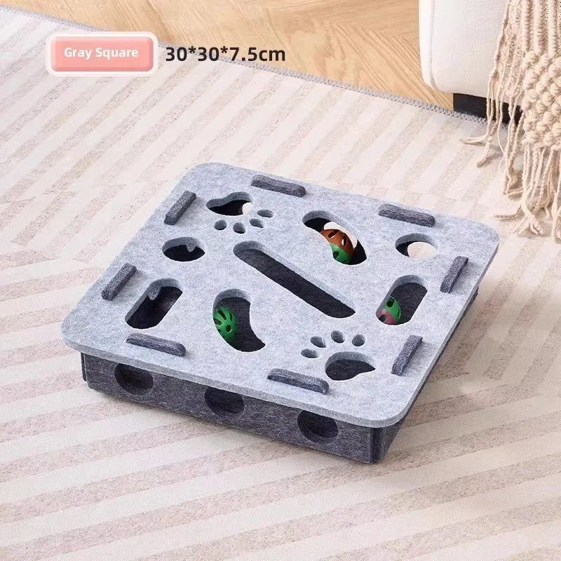 Cat Puzzle Toy Felt Box – Interactive Exercise & Hunting Game with Ball for Indoor Cats, Fun Entertainment and Mental Stimulation Toy.