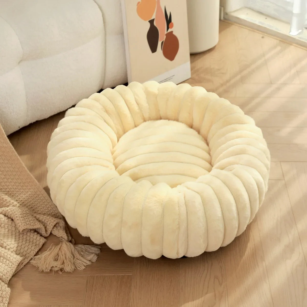 40–70cm Round Plush Pet Bed – Super Soft Warm Sleeping Bed for Cats & Medium Dogs