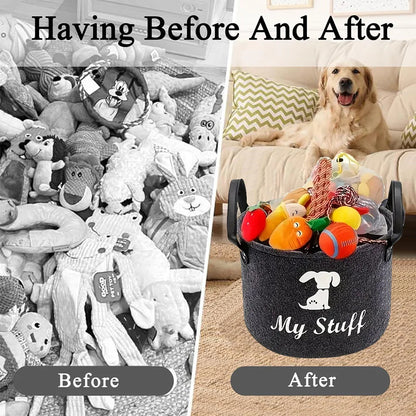Felt Pet Toy Storage Basket for Toys, Blankets, Leashes, and Food.