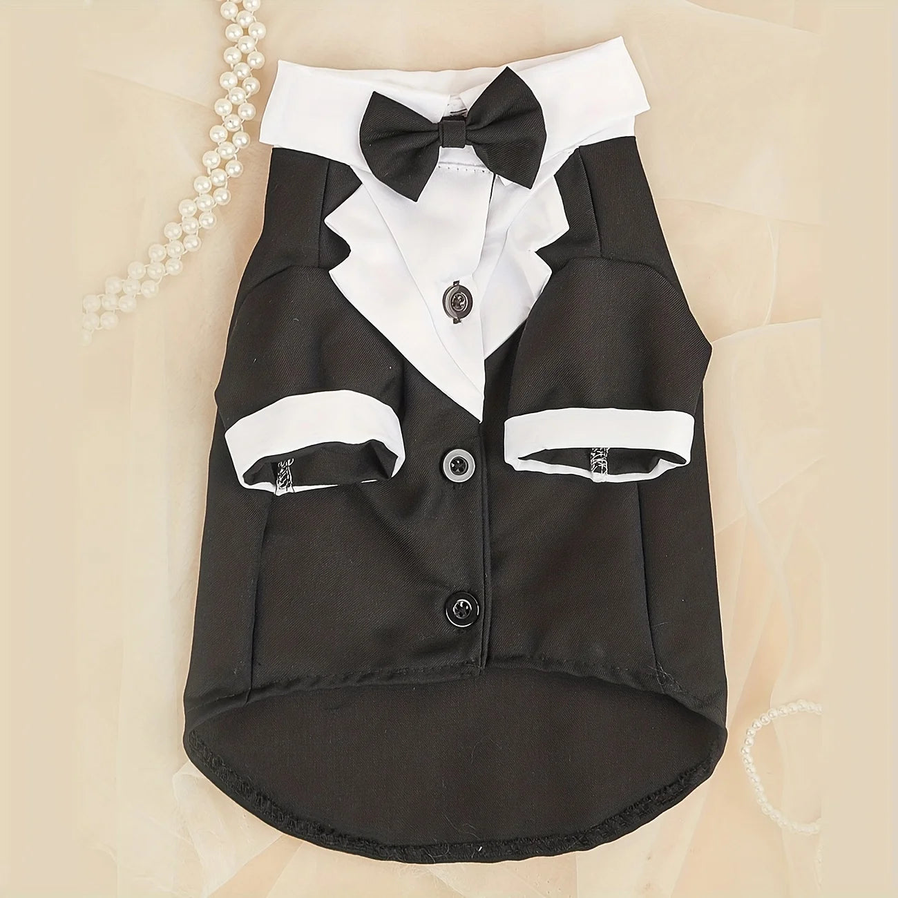 Formal Pet Suit Shirt – Wedding Costume with Bow Tie for Small Dogs & Cats, Elegant Dress-Up Outfit.