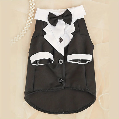 Formal Pet Suit Shirt – Wedding Costume with Bow Tie for Small Dogs & Cats, Elegant Dress-Up Outfit.
