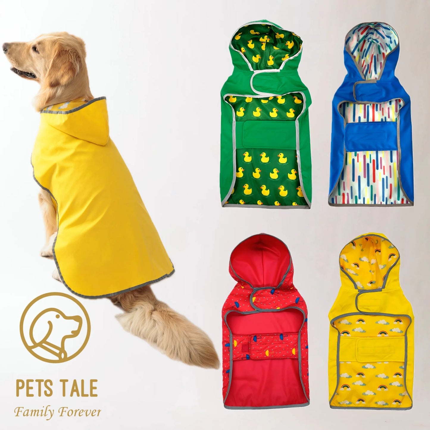 Double-Layer Yellow Dog Raincoat – Stylish & Waterproof, Reversible Two-Way Wear for Small and Medium Dogs.
