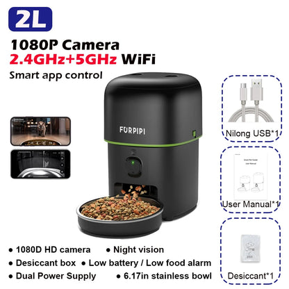 1080P HD Camera Smart Pet Feeder – 5G WiFi Automatic Kibble Dispenser with Tuya App Control for Cats & Dogs.