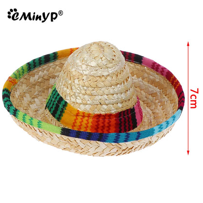 Colorful Mini Pet Straw Hat – Hawaiian Sombrero Sun Cap for Dogs & Cats, Perfect for Beach Parties & Fun Pet Costumes.