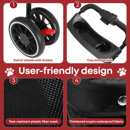 3-Wheel Pet Stroller – Foldable Travel Carrier with Breathable Mesh Canopy for Small & Medium Dogs & Cats, Ideal for Outdoor Travel.