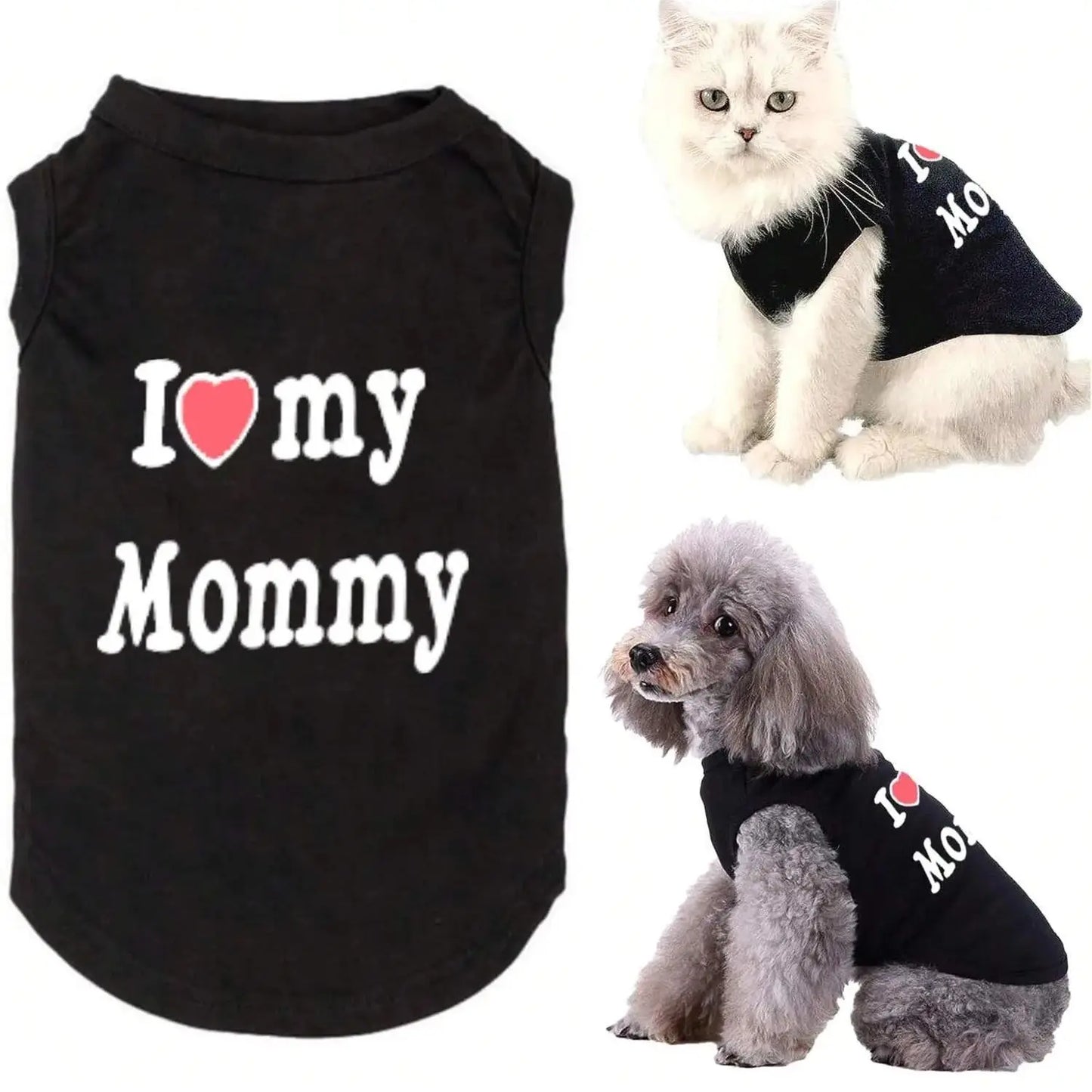 Pet Dog & Cat Vest T-Shirt – “I Love My Daddy & Mommy” Cute Gift Costume for Small Puppies and Kittens.
