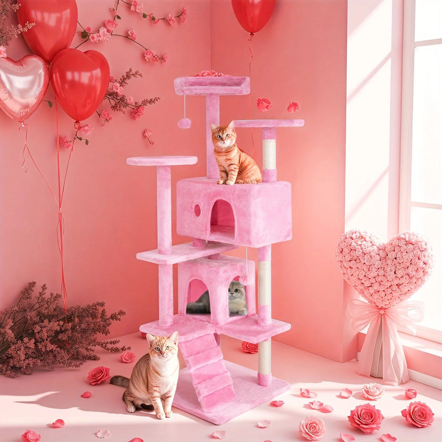 54''/70'' Cat Tree Tower – Multi-Level Cat Activity Center with Scratching Posts, Perches & Cozy House, Perfect Gift for Indoor Cats.