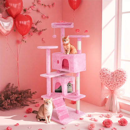 54''/70'' Cat Tree Tower – Multi-Level Cat Activity Center with Scratching Posts, Perches & Cozy House, Perfect Gift for Indoor Cats.