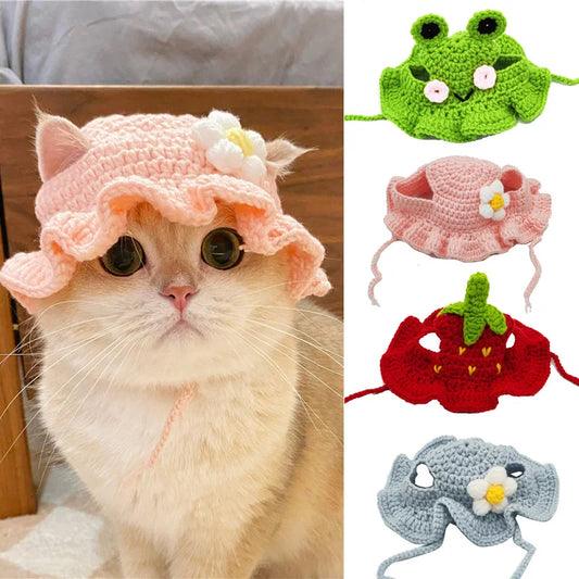 Autumn & Winter Pet Hat – Cute Knitted Elastic Hat for Cats & Puppies, Perfect for Parties, Photoshoots & Cozy Pet Style.