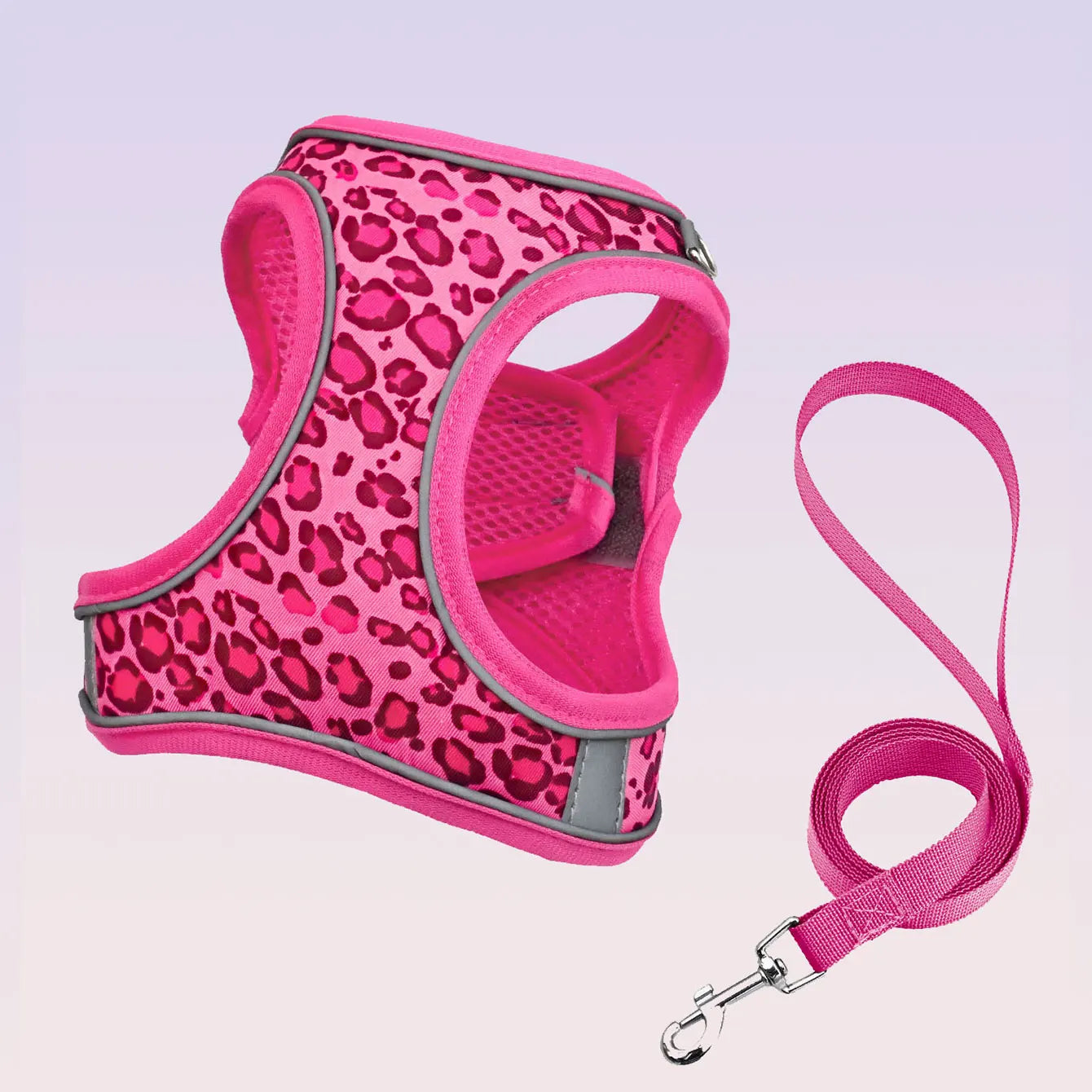 DH009 Adjustable Leopard Print Pet Harness Set – Breathable Mesh Vest Harness with 1.5m Leash, Lightweight & Skin-Friendly for Cats & Dogs.