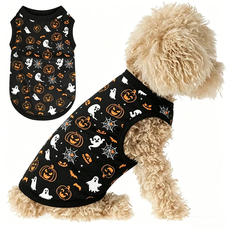 Halloween Pet T-Shirt – Soft Breathable Sleeveless Shirt for Small Dogs, Puppies & Cats.