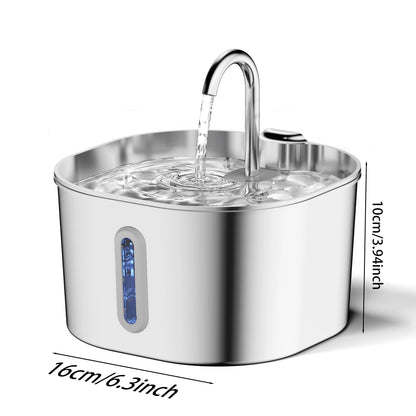 ZYFeeder 2.2L Automatic Cat Water Fountain – Stainless Steel Pet Water Dispenser for Cats & Dogs with Water Level Window (Adapter Not Included).