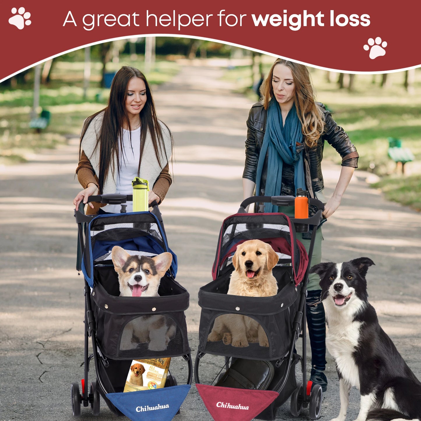 3-Wheel Pet Stroller – Foldable Travel Carrier with Breathable Mesh Canopy for Small & Medium Dogs & Cats, Ideal for Outdoor Travel.