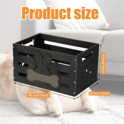 Large Wooden Dog Toy Storage Bin with Handles, Label Holder, and Paw Print Design