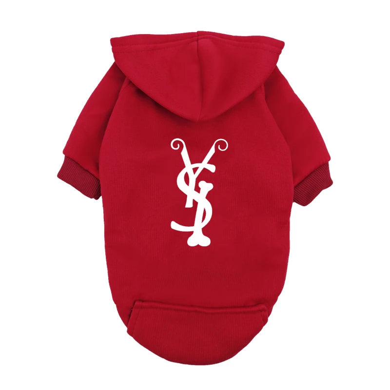 Trendy Puppy Hoodie – Blue Fleece Dog Sweatshirt with Fashion Logo, Warm Winter Outfit for Small & Medium Dogs.