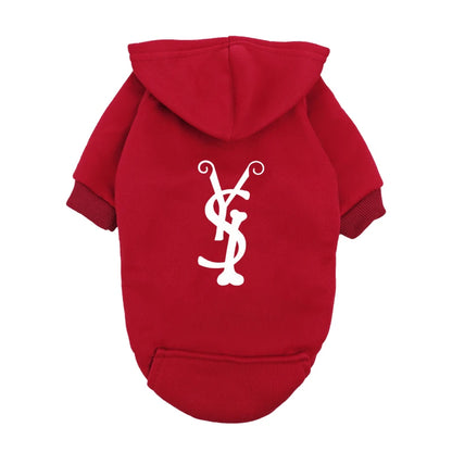 Trendy Puppy Hoodie – Blue Fleece Dog Sweatshirt with Fashion Logo, Warm Winter Outfit for Small & Medium Dogs.