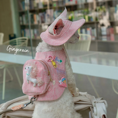 Handmade Luxury Cat Carrier Backpack – Cute Pink Travel Pet Bag with Snack Pouch & Harness Vest for Sphynx, Devon Rex & Other Cats.