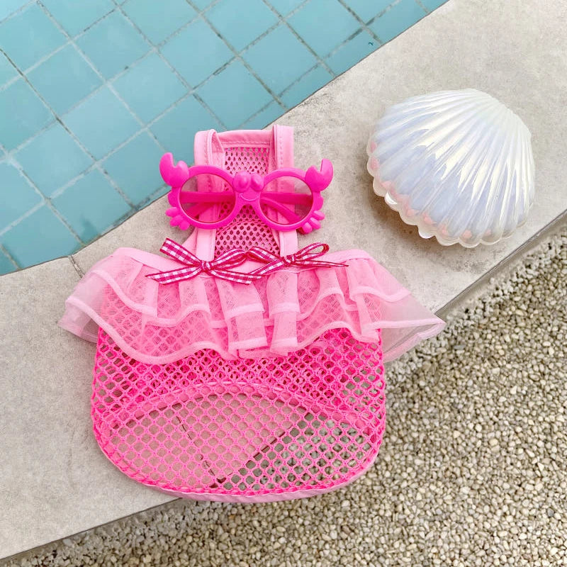 Dog Clothes Pink Grid Swimsuit for Small Dogs Girl Summer Beach Pool Party Outfits.
