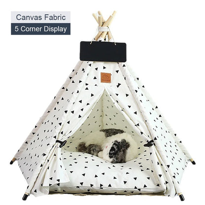 Portable Pet Teepee Tent Bed with Washable Cushion for Cats, Puppies, and Small Dogs.