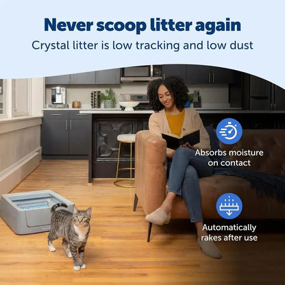 Scoopree Crystal Smart Automatic Litter Box – Motion-Sensing Open Cat Box with App Control & Integrated Counter, Includes Disposable Tray.