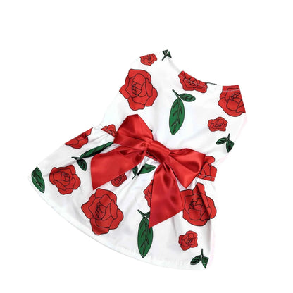 Rose Bow Pet Dress – Cute Love Balloon Print Holiday Outfit for Dogs & Cats, Lightweight Valentine’s Day Party Dress Clothing.