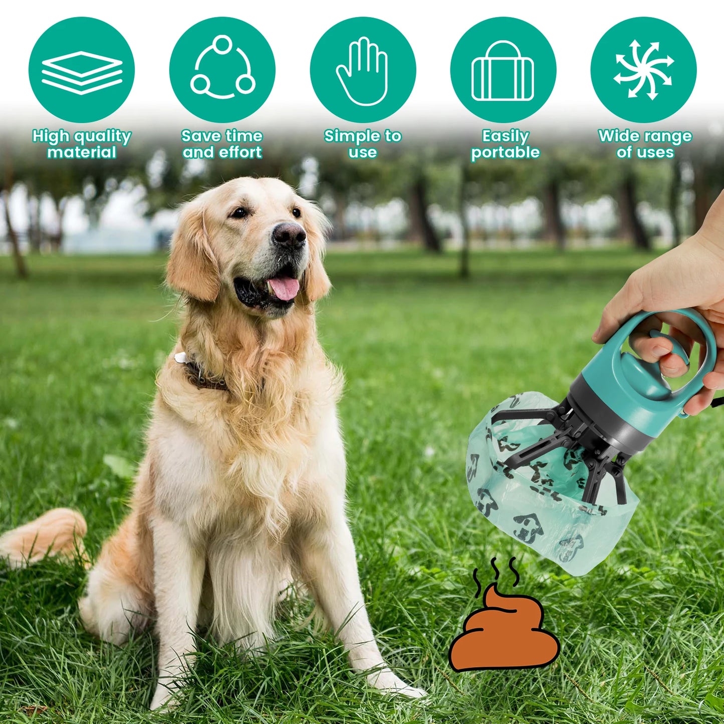 Portable Pet Waste Scooper – Outdoor Dog Toilet Claw Shovel with Garbage Bag Dispenser for Easy Pet Cleanup.