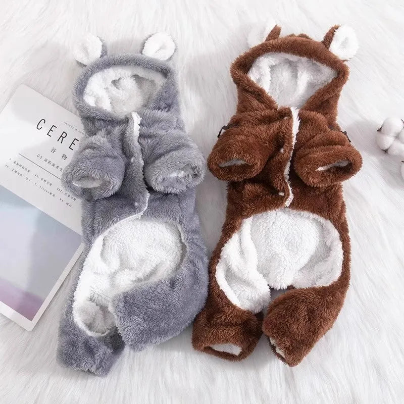 Winter Pet Outfit – Warm Four-Legged Fleece-Lined Jumpsuit for Cats & Small to Medium Dogs, Thickened Autumn and Winter Clothing.