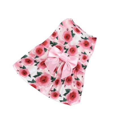 Rose Bow Pet Dress – Cute Love Balloon Print Holiday Outfit for Dogs & Cats, Lightweight Valentine’s Day Party Dress Clothing.