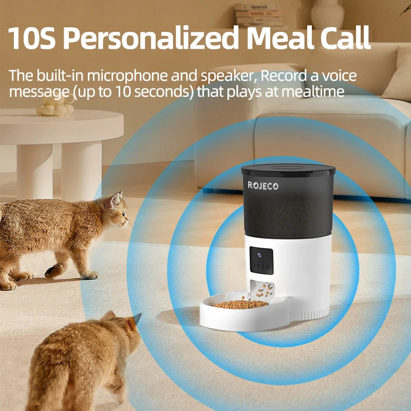 ROJECO Automatic Pet Feeder with Camera – Smart Video Food Dispenser with Voice Recording & Remote App Control for Cats & Dogs.