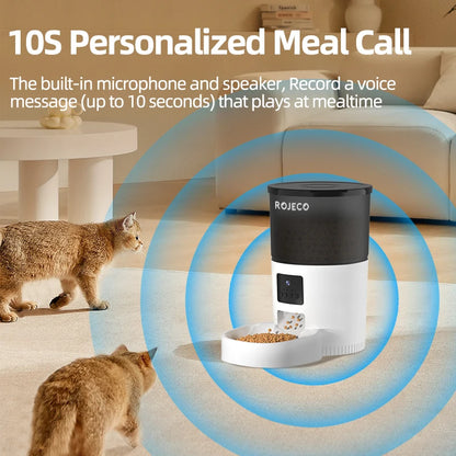 ROJECO Automatic Pet Feeder with Camera – Smart Video Food Dispenser with Voice Recording & Remote App Control for Cats & Dogs.