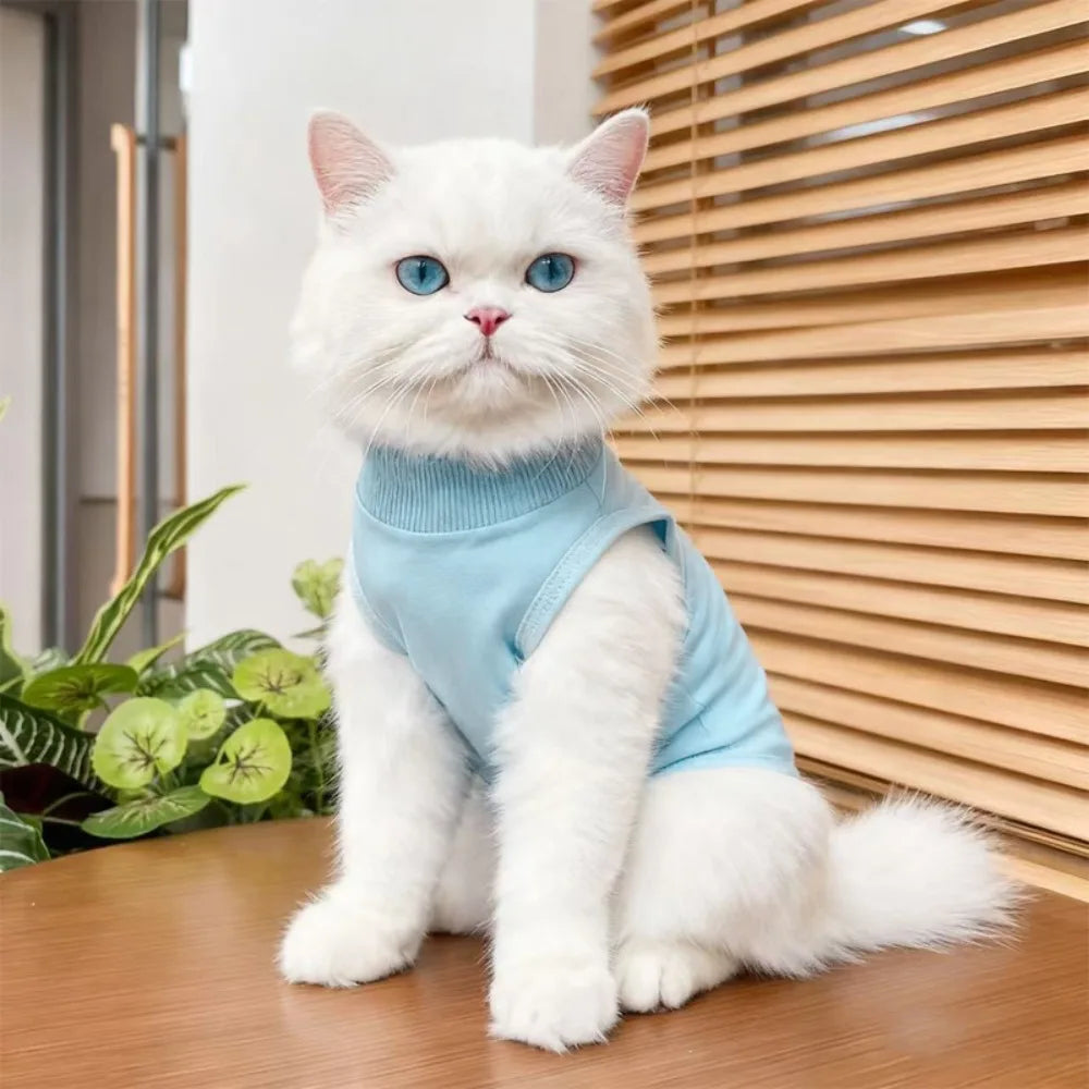 Cat Recovery Jumpsuit – Breathable Soft Anti-Licking Vest for Post-Surgery Wound Protection & Comfortable Recovery Care.