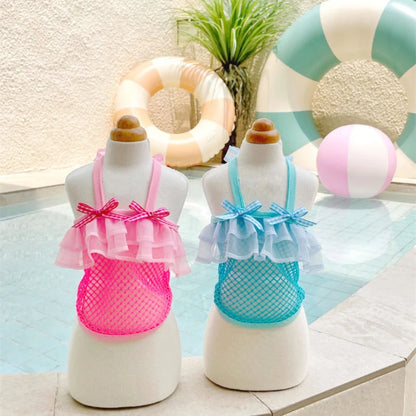 Dog Clothes Pink Grid Swimsuit for Small Dogs Girl Summer Beach Pool Party Outfits.